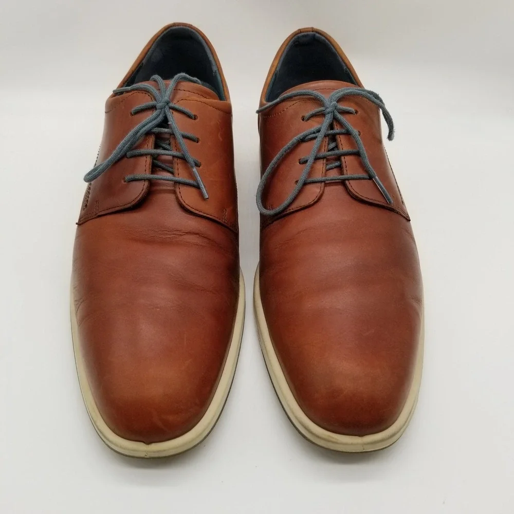 ECCO Oxford Shoes Men Size 47 Cognac Brown Leather‎ Hybrid Plain Toe Dress